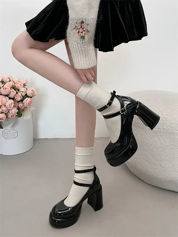 LBSFY -Mary Jane Pumps For Women Girls Fashion Brand New Chunky Heel Wedding Dress Shoes Spring New Pumps Classic Double Buckle