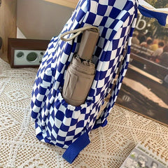 LBSFY -Leisure Backpack Korean Version Checkered Contrasting Color Design, Daily Same Class Backpack, Casual Simple Middle and High Sch
