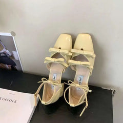 LBSFY  -  Butterfly Knot Square Toe Mule Shoes Thick Heels Shoes Female Shoes  Fashion Party Dress Sandals Woman Pumps New Mujer