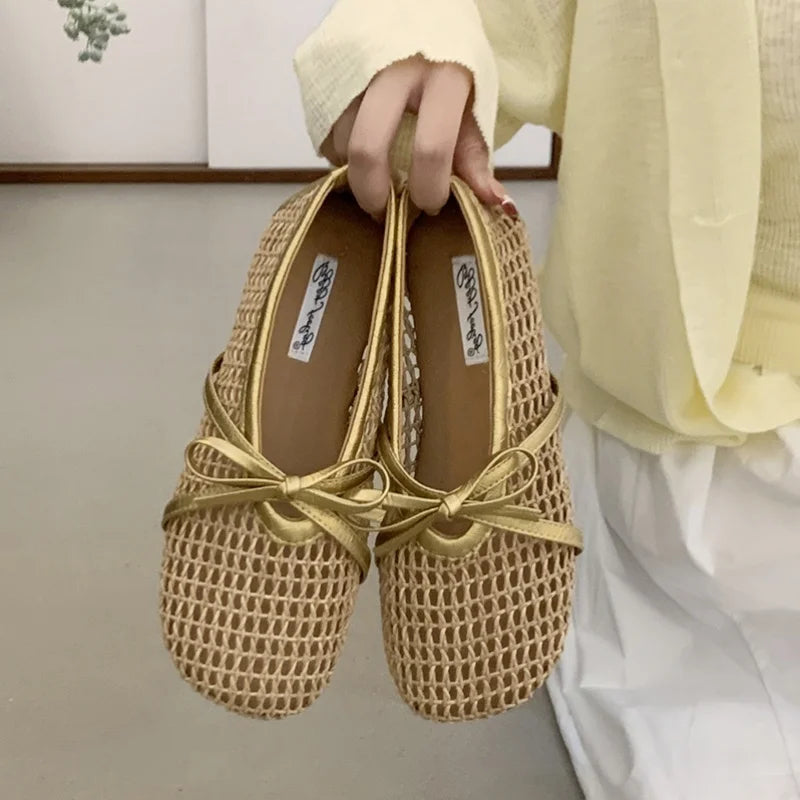 LBSFY  -Luxury Brands Hollow Sandals Women Flats Shallow New Beach Shoes Comfort Retro Female Flat shoes Mujer