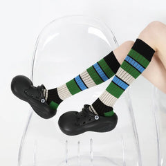 Lbsfy Women Winter Knee-high Stockings Fashion Colorful Stripes Long Sock Female Sports Cotton Stocking Japanese Student Socks Woman