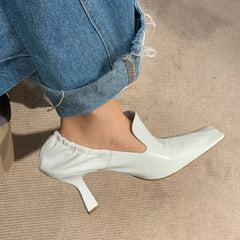 LBSFY  -  Designer Square Toe High Heels Women Fashion Pleated Party Dress Shoes Shallow New 2024 Spring Autumn Retro Mules Pumps Women