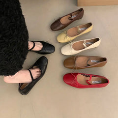 LBSFY -Women Flat Ballet Shoes Female New Bow Band Retro Shallow Mouth Women's Shoes Soft Ballet Shoes Size 39-40 Mujer