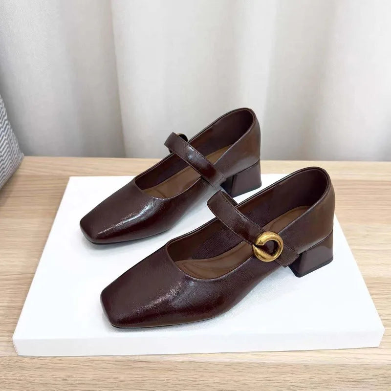 LBSFY -New Style Fashionable Designer Vintage Women Mary Jane Shoes Women's Square Toe Shoes Spring Autumn Elegant Low Heels Sandals