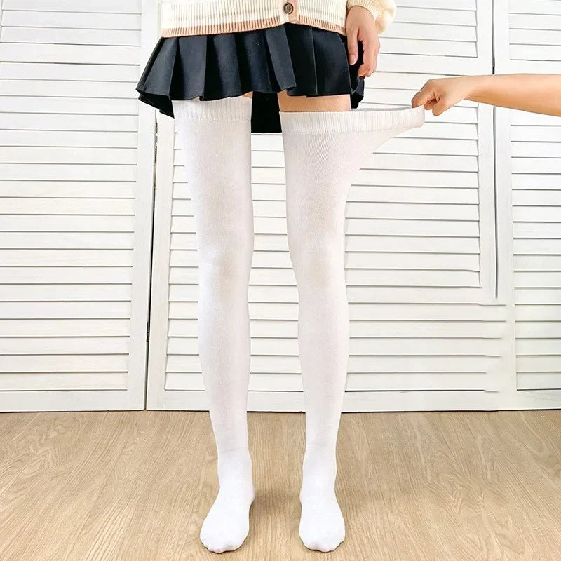 Lbsfy Black White Soild Color Long Stockings Women Over Knee Thigh High Over The Knee Stockings Lolita Ladies Warm Knee Socks