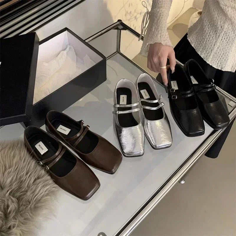 LBSFY -New Square Toe Comfortable Casual and Versatile Spring and Summer Flat Shoes Elegant and Fashionable Retro Women's Shoes