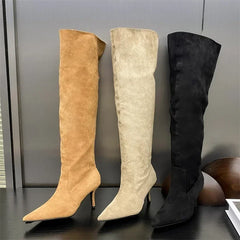 LBSFY -Autumn Winter Sexy Thin Heels Knee-High Boots Women Pointed Toe Party Prom Ladies Shoes Elegant Long Botas De Mujer