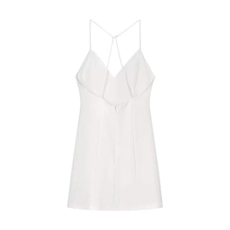 LBSFY -Sexy Fashion Backless Women Dress 2025 New V-neck Solid Color Summer White Short Dress Elagant Slim Party Dress Vestidos