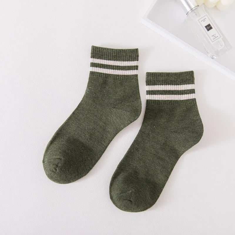 Lbsfy Women Stripes Socks For Girls Gift Autumn Winter Spring Cotton Ladies Middle Tube Short Crew Striped Socks Harajuku Streetwear