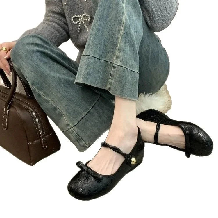 LBSFY -Retro Inner Heightening Single Shoes for Women Black Mary Janes Commuter Blue Spring New Arrival Comfortable Casual Shoes
