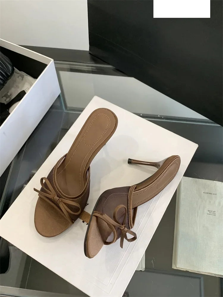 LBSFY -Summer Butterfly-knot Woman Slippers Elegance Stripper Thin Low Heels Ladies Mules Slides Shoes Zapatos De Mujer