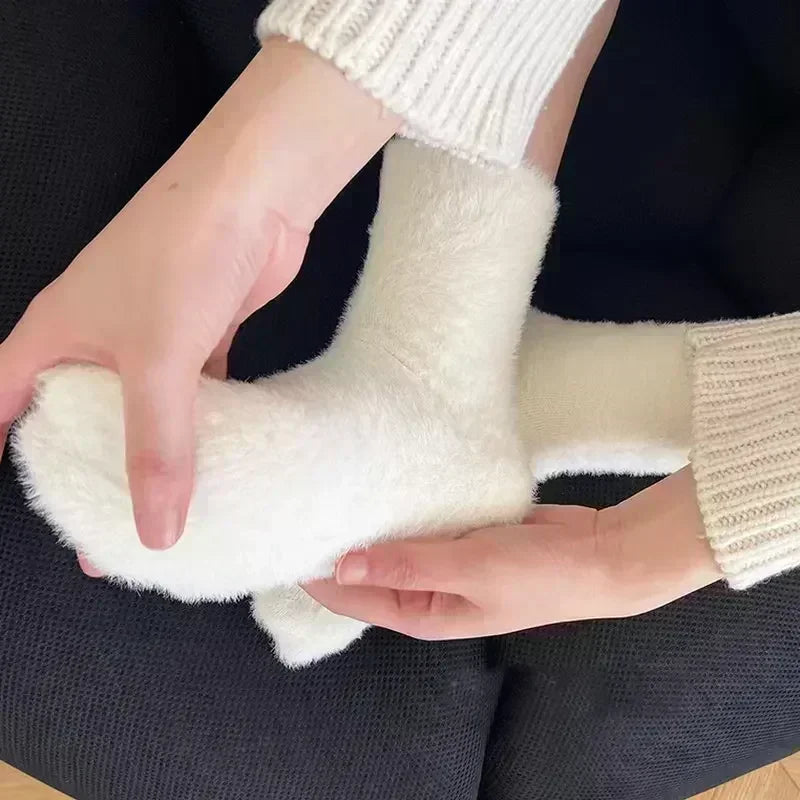 Lbsfy 1/3Pairs Solid Cozy Hairy Mink Velvet Socks Women Autumn Winter Hosiery Thicken Warm Sleep Bed Floor Home Fluffy Kawaii Sock