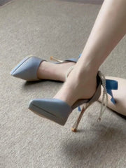 LBSFY  -  Pure Desire Waterproof Platform Blue High Heels Women 2024 New Summer Sexy Hollow Bow Sandals Female Asaguchi Satin High Heels