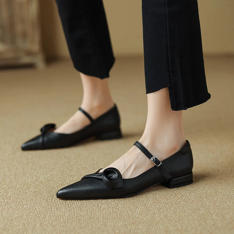 LBSFY  -  2024 New Fashion Genuine Leather Pumps Women Pointed Toe Pigskin Lining and Insole Ladies Office Mary Jane Shoes Heels Women