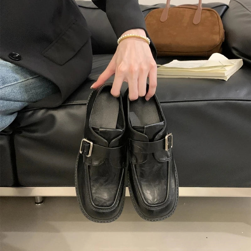 LBSFY  -  Women's Loafers British Style 2025 New Buckle Thick Heel Female Shoes Spring Large Size Women's Oxford Shoes