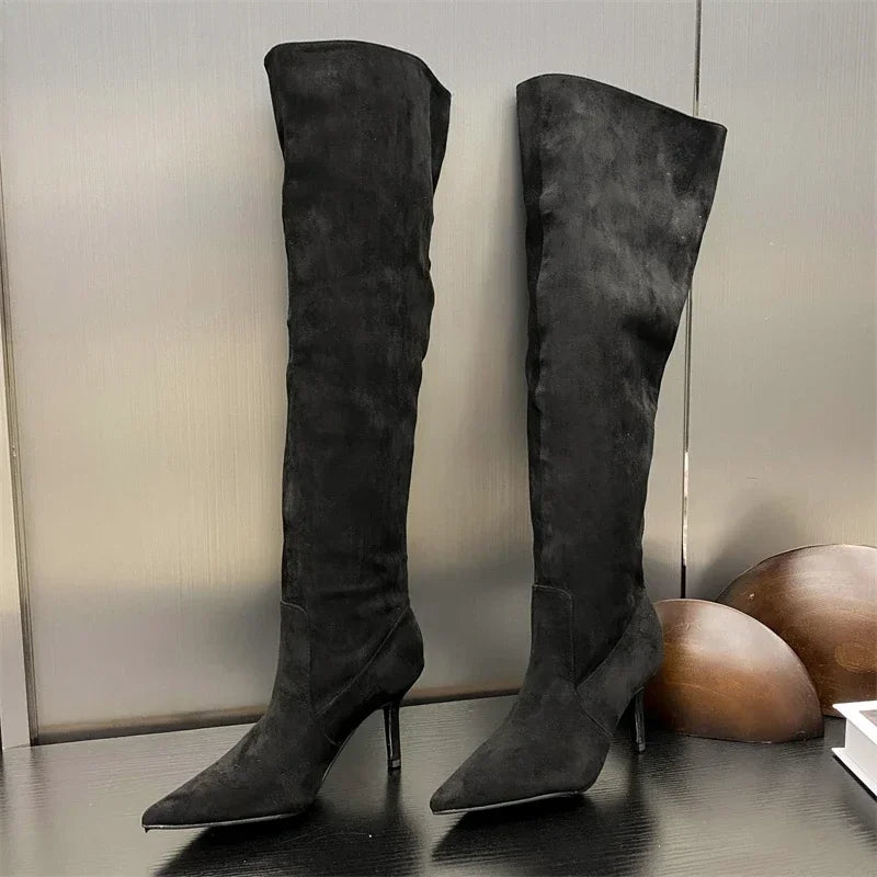 LBSFY -Autumn Winter Sexy Thin Heels Knee-High Boots Women Pointed Toe Party Prom Ladies Shoes Elegant Long Botas De Mujer