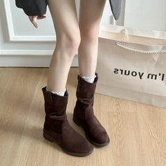 LBSFY -New Style Fashion Women's Retro Sta Boots Spring Autumn Women's Fashionable Mid-Calf Knight Ort Boots Plus Size Zapatos Mujer