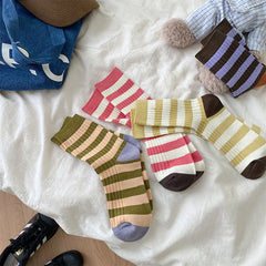 Lbsfy Socks Women Autumn Spring Winter Korea Style Harajuku Street Sport Cotton Stripes Casual Skateboard Mid-tube Sock For Girls Gift