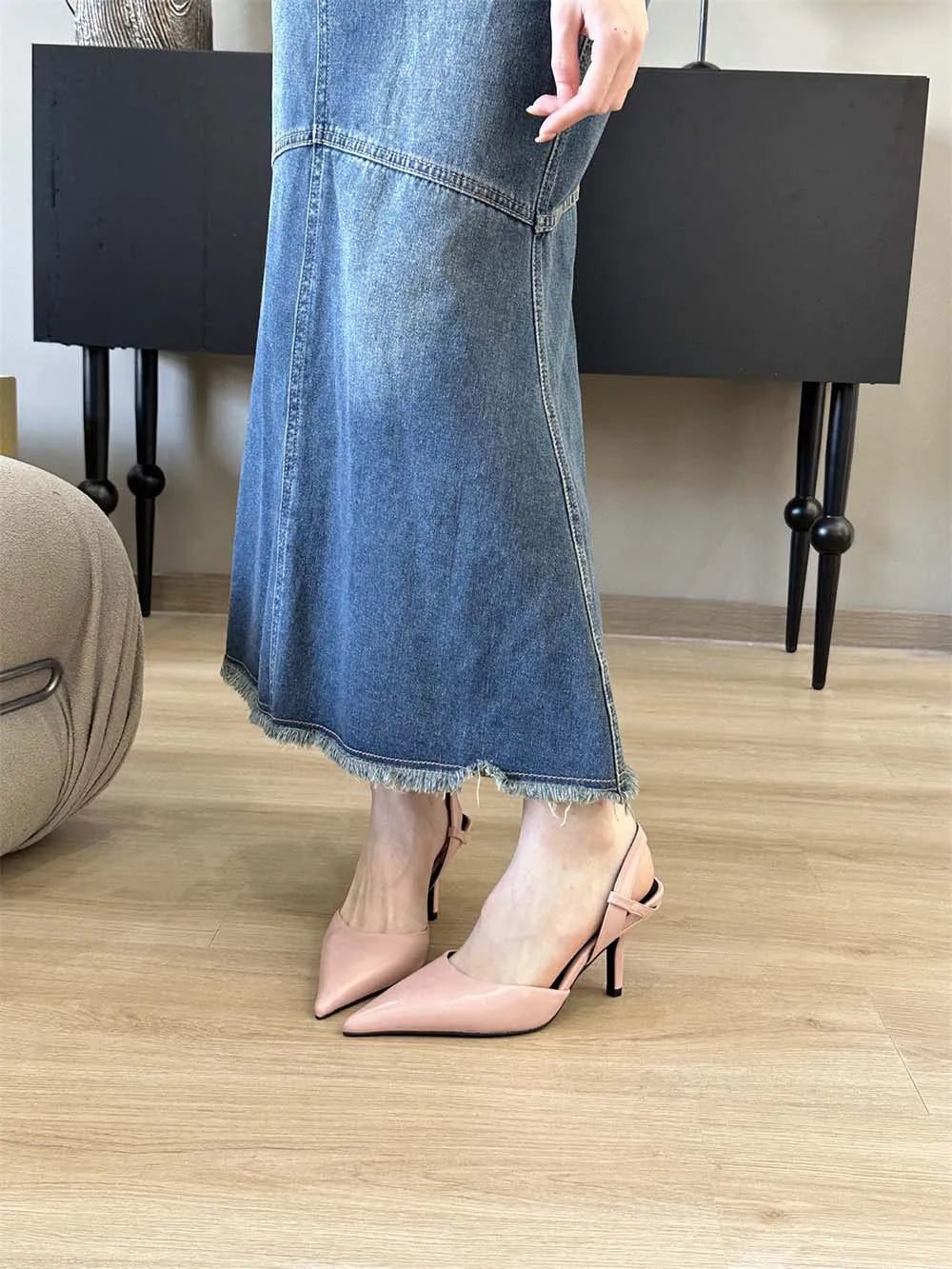 LBSFY  -  Sexy Women Sandals Pointed Toe Summer Dress Shoes Thin High Heels Back Strap Office Pumps Black White Pink Casual Mules 35-39