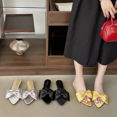 LBSFY - Brand Women Slippers Fashion Summer Bow Flat Sandals Outdoor Beach Slippers Women Flat Shoes Women Dress Slides Mujier