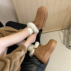 LBSFY  -  Wool Snow Boots Women Lace Up Platform Winter Boots Round Toe Thick Bottom Black Brown Ladies Warm Casual Shoes