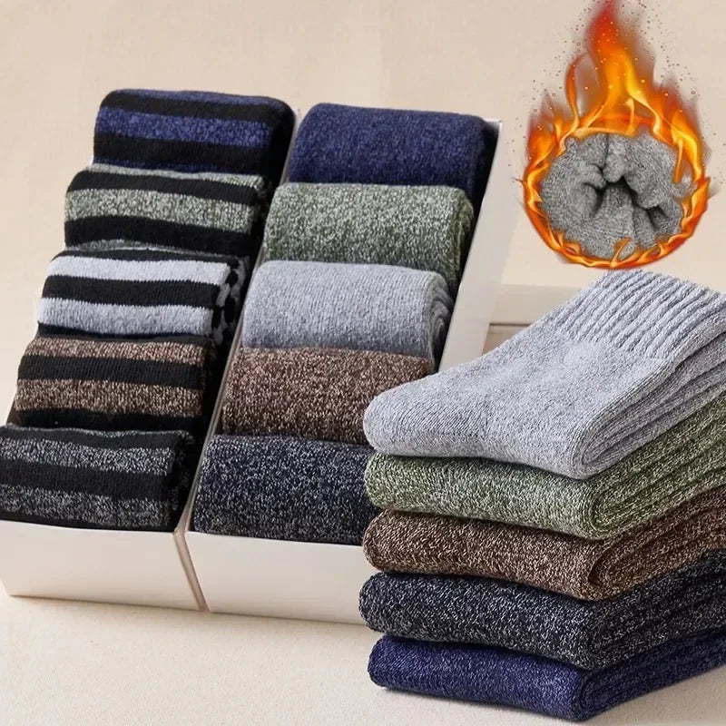 Lbsfy 5Pairs Winter Thicker Warm Men’s Sock Wool Male Women Socks Super Solid Socks Merino Wool Socks Against Cold Snow Terry Sock