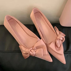 Lbsfy Elegant Low Heel Dress Shoes Ladies Pointed Toe Pumps Footwear Women Comfort Fashion Butterfly-Knot Sweet High Heels Shoes Women