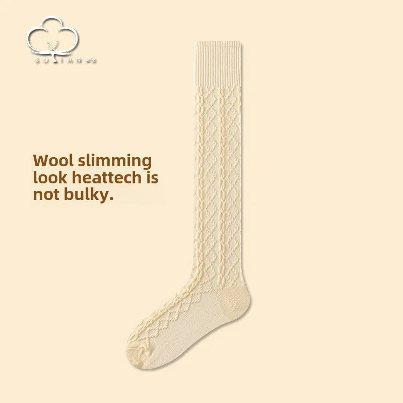 Lbsfy Wool Women Stockings Thicken Warm Knee Socks Stockings Wool Cashmere Thermal JK Girls Solid Color Long Socks Stockings