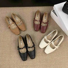 LBSFY  - Women Flats Fashion Round Toe Slip On Ladies Elegant Mary Jane Shoes Soft Flat Heel Outdoor Dress Ballerin Shoes M