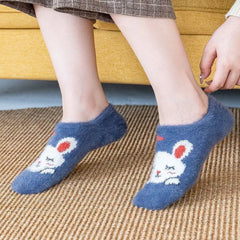 Lbsfy Socks Women Thick Invisible Warm Short Socks Spring Autumn Harajuku Slippers Cartoon Bear Cat Fox Rabbit Cute Kawaii Ankle Sock