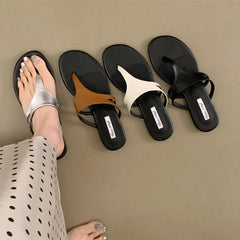 LBSFY -Fashion Round Clip Toe Women Slippers Flat Heel Beach Slides Outdoor Casual Sandals New Summer Flip Flops Shoes