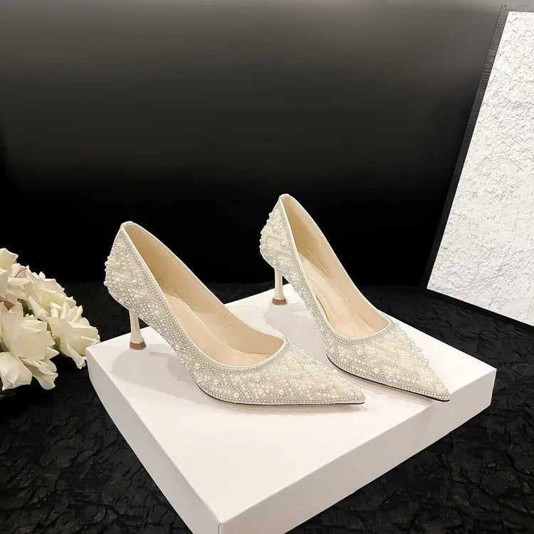 LBSFY -Shoes for Women's Wedding Bridal Shoes 2025 Crystal Elegant Pointed Toe Thin High Heel Sexy Women's Party Shoe Pumps Women Shoe