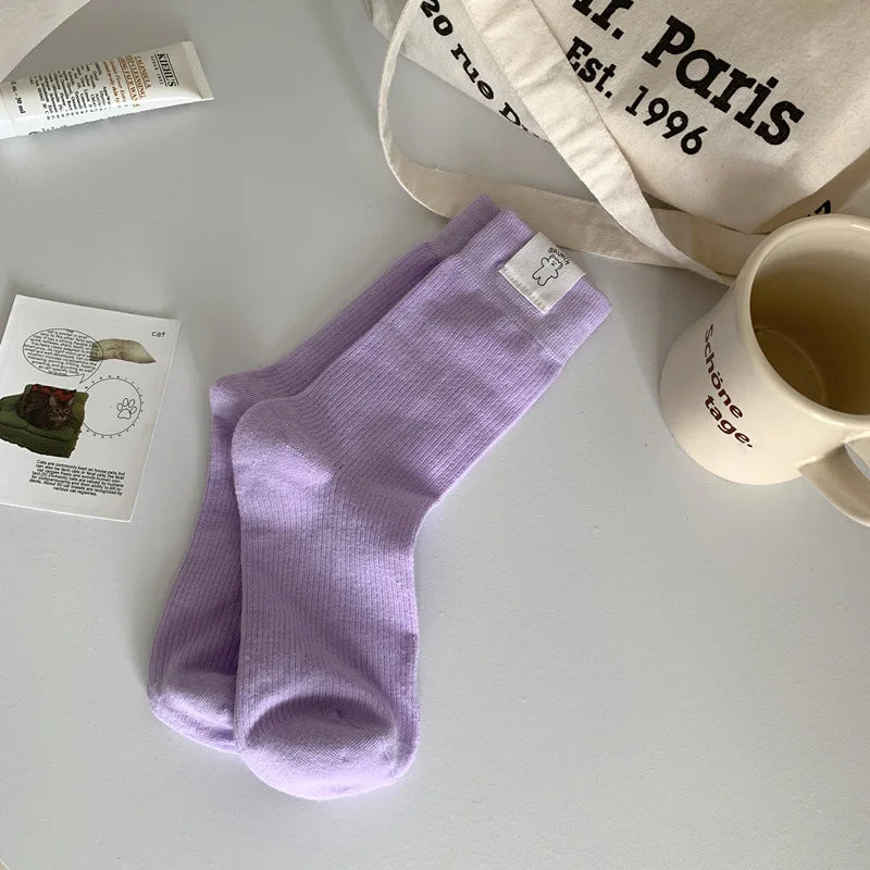 Lbsfy Women's Socks Korean Style Trendy Breathable Casual Dots Cartoon Crew Socks For Girls Novelty Color Warm Socks Comfortable Soft