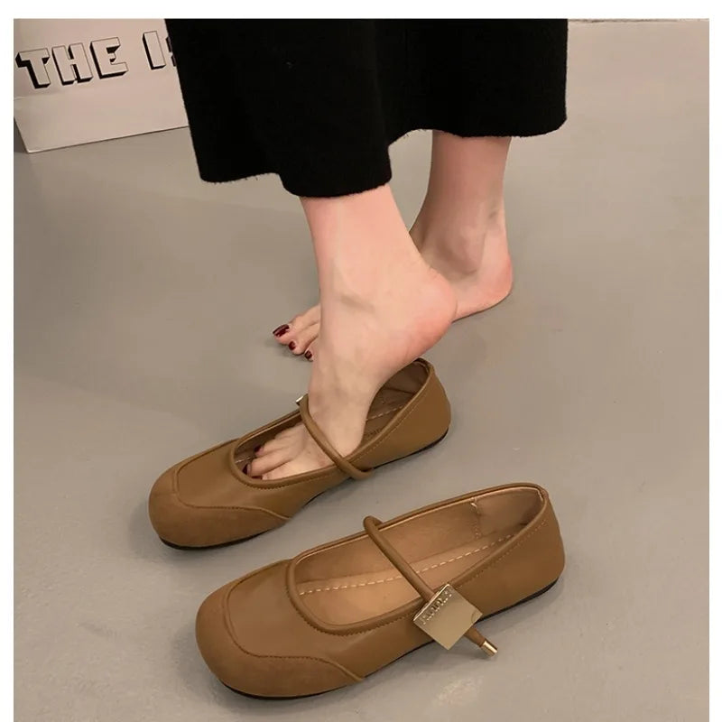 LBSFY -Women Flat Shoes Fashionable and Versatile Square Toe French Mary Jane Shoes Women New Summer Soft Soled Beanie Shoes