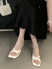 LBSFY -Summer Fashion Narrow Band Square Toe Slippers Women Low Heels Beach Sandals Slide Party Shoes Zapatos De Mujer