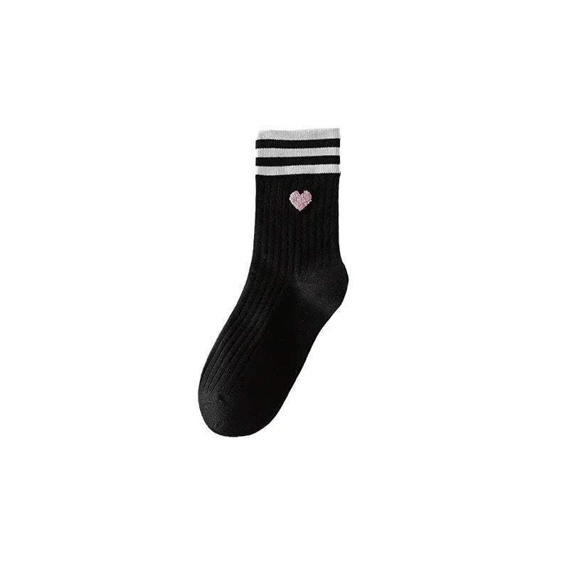 Lbsfy Women Socks Cotton Spring Winter Love Print Mid-tube Socks Harajuku Streetwear Harajuku Cute Korean Short Striped Sock Girl Gift