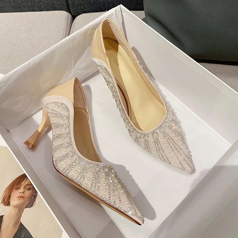 LBSFY -Shoes for Women's Wedding Bridal Shoes 2025 Crystal Elegant Pointed Toe Thin High Heel Sexy Women's Party Shoe Pumps Women Shoe