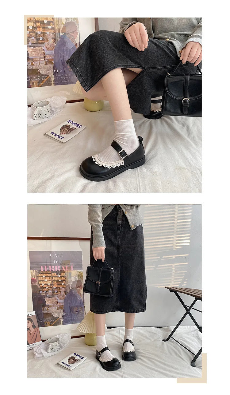 LBSFY -Lace Princess Kawaii Cute Lolita Shoes Student Jk Uniform Shoe Retro Sweet Girls Vintage Black Brown Gothic Round Toe Loafers