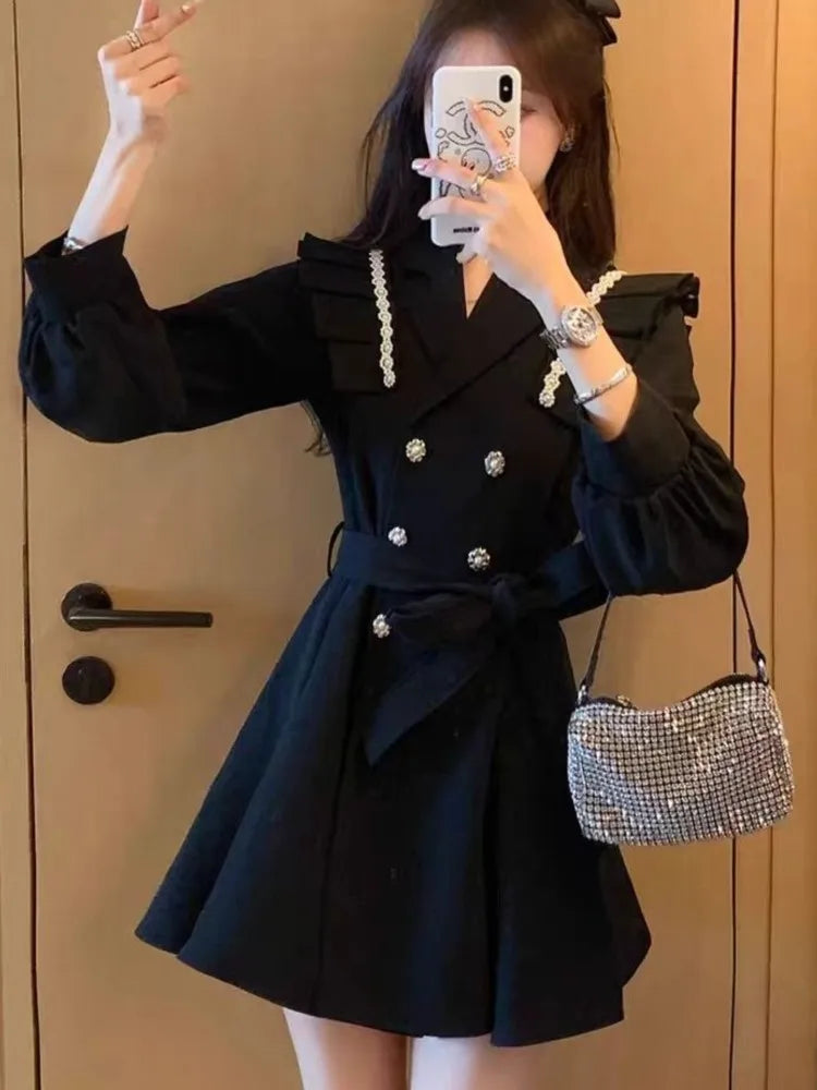 LBSFY -Autumn Elegant Blazer Dress for Women Female Double Breasted Solid A-line Evening Dresses Long Sleeve Female Casual Clothes 2024