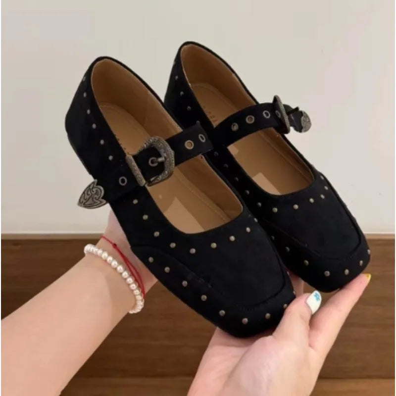 LBSFY -New Women's Shoes Suede Flats Loafers Women Marie Jane Shoes Square Toe Ballet Dance Shoes Fashion Luxury Dress Zapatos De Mujer
