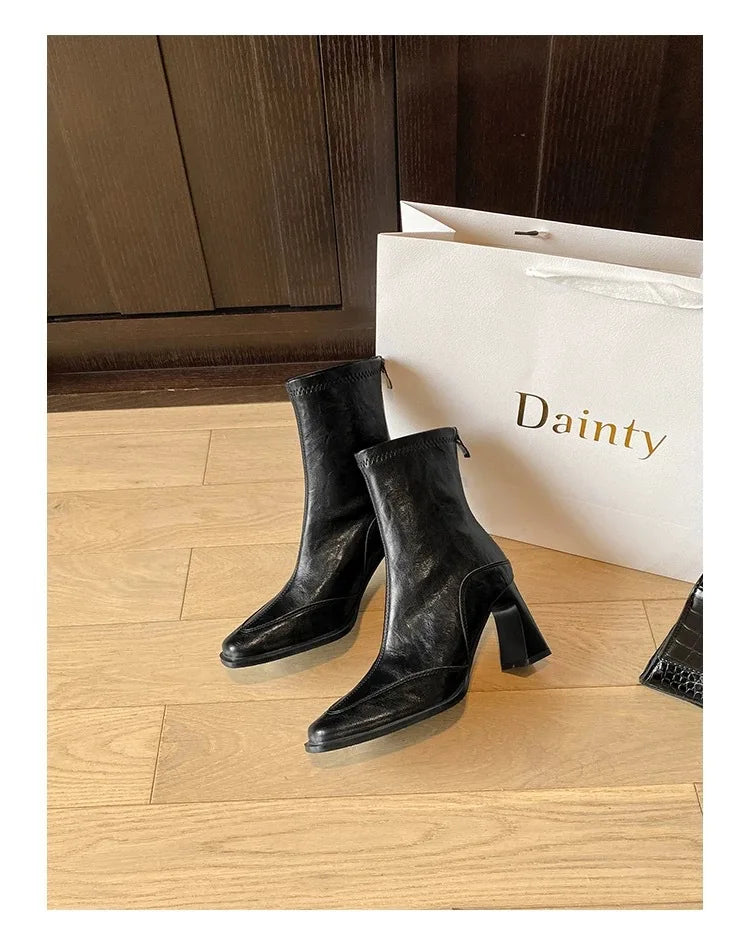 LBSFY -2025 Vintage High Heel Women Ankle Boots Fashion Square Toe Short Booties Autumn Winter Ladies Shoes Botas Mujer