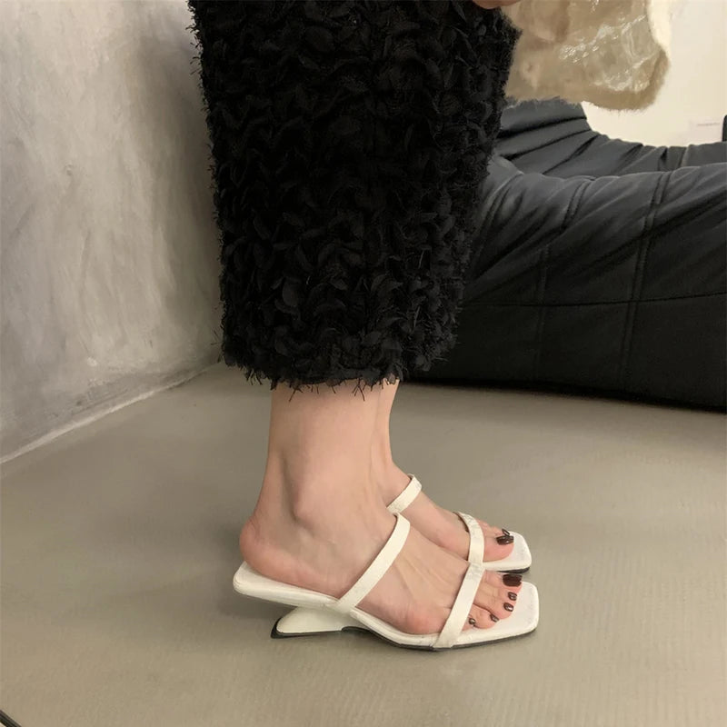 LBSFY  -  Designer 2024 Summer Women Slippers Fashion Narrow Band Slides Outdoor Casual Alien Heel Office Lady Sandalias