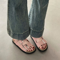 LBSFY  -  2024 Summer Platform Women Slippers Fashion Elegant Outdoor Metal Buckle Slides Shoes Ladies Casual Beach Flats Sandalias