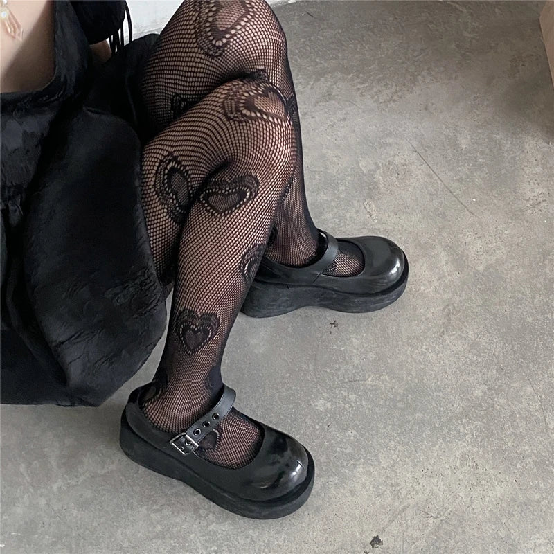 Lbsfy 6 Colors Women's Tights Summer Sexy Hollow Out Fishnet Pantyhose Vintage Heart Mesh Ladies Party Nightclub Legging Stockings