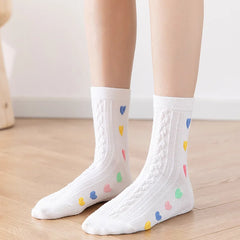Lbsfy Women's Socks Spring Summer Love Print Mid-tube Korean Sweet Style Kawaii Cute Harajuku Solid Color Long Socks For Girls Gift