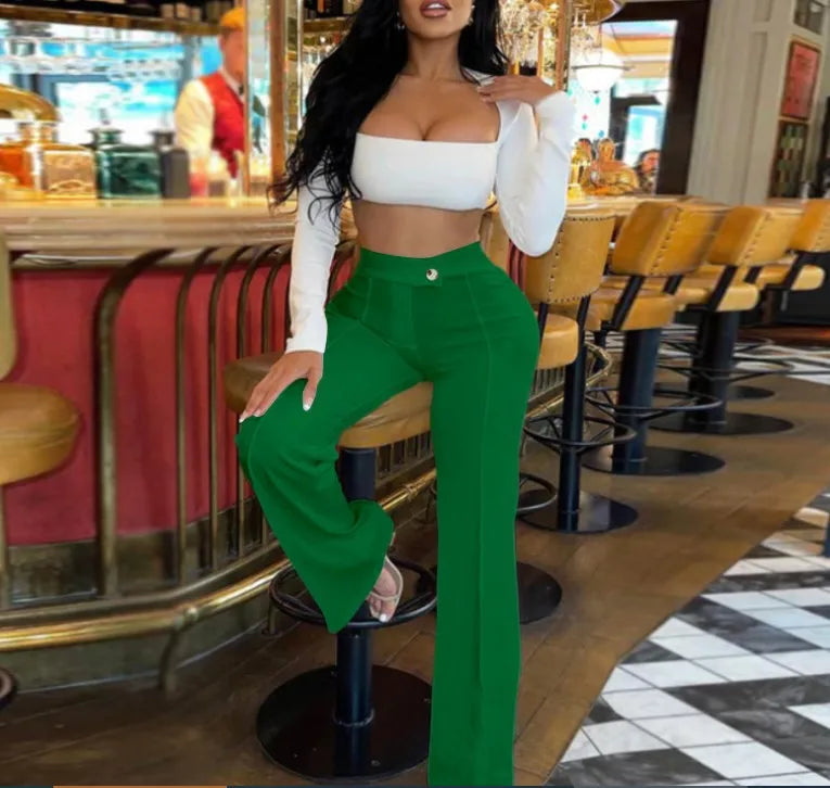 LBSFY  -  2024 Spring Summer New Women's Pants Clothing Solid Color Fashion Gold Velvet Striped Casual High Waist Trousers