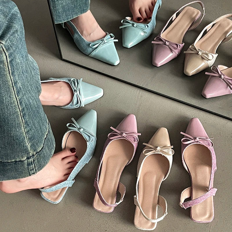 LBSFY  Summer Fashion Pointed Toe Sandals Women Butterfly-knot Fashion Party Dress Singbacks Mules Shoes Zapatos De Mujer