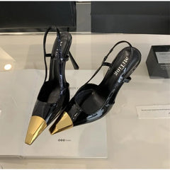 LBSFY -Designer Street Style Back Strap Pumps Women Sexy Splicing Pointed Toe Elegant Thin Low Heels Mule Party Dress Shoes Sandal