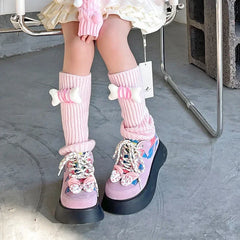 Lbsfy New Lovely Children Korean Lolita Style 27cm Leg Warmers Kids Knitted Warm Foot Cover for Girls Elastic Tube Socks Y2K Gloves