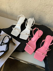 LBSFY  -  Women's Shoes Sandals Square Toe Slim Heels 2024 Summer New Open Toe, One Line Buckle High Heels